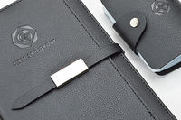 Ensemble cadeau exécutif personnalisé avec logo, carnet en cuir noir de luxe, stylo, porte-clés, porte-cartes de visite