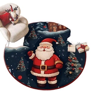 Tapis rond de Noël, design patchwork, résistant aux taches, en fibre de polyester, décoration d'intérieur, tapis de sol pour salon et chambre à coucher - Product Image 3