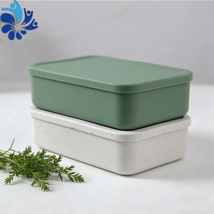 กล่องอาหารกลางวันซิลิโคนสีทึบทรงสี่เหลี่ยมสามช่องปิดสนิทใช้กับไมโครเวฟได้สำหรับพนักงานออฟฟิศ - Product Image 4