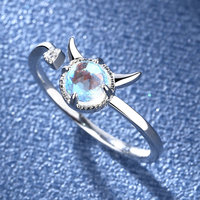Bague ajustable en forme de cornes de démon, avec pierre de lune arc-en-ciel et zircon, style gothique punk, bijou tendance, cadeau pour fête d'Halloween