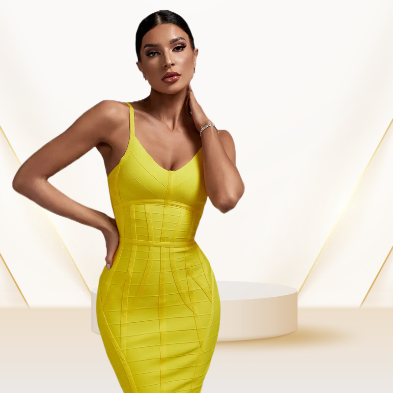 Fashion Women Luxury Yellow Bandage Dress Sleeveless Stretch Waist Backless  Slim Elegant Evening Dress for Women| Alibaba.com