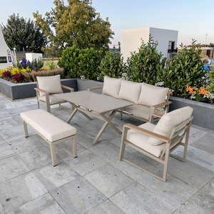 Ensemble <span class=keywords><strong>de</strong></span> canapés <span class=keywords><strong>haut</strong></span> <span class=keywords><strong>de</strong></span> <span class=keywords><strong>gamme</strong></span> 5 pièces avec table basse et table à manger, fournisseur <span class=keywords><strong>de</strong></span> <span class=keywords><strong>meubles</strong></span> <span class=keywords><strong>de</strong></span> <span class=keywords><strong>jardin</strong></span> en gros, ensembles <span class=keywords><strong>de</strong></span> patio, <span class=keywords><strong>meubles</strong></span> <span class=keywords><strong>de</strong></span> jardinage d'extérieur - Product Image 1
