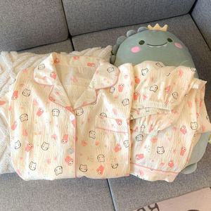 Conjunto de Pijama de Dos Piezas para Mujer de Nuevo Estilo con Solapa y Botones, Pantalones de Manga Larga, <span class=keywords><strong>Ropa</strong></span> de Casa Dulce y Holgada - Product Image 4