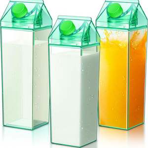 Transparent <b>Plastic</b> Square Milk Water Bottle Orange Juice Tea Container Sport Cup Leak-Proof Dishwasher Safe Unisex Party Travel - Product Image 5