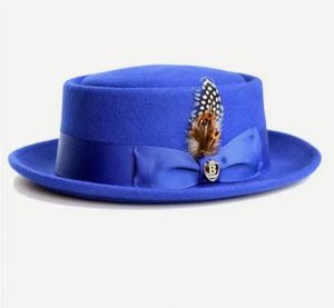 En Stock Sombrero Pork Pie de Moda 2025 para Hombre y Mujer, Sombrero Fedora de Fieltro de Lana al por Mayor con Pluma - Product Image 2