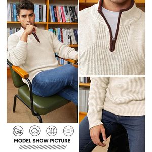 FOXA Mens <b>Quarter</b> <b>Zip</b> Sweater Lightweight Mock Neck Long Sleeve Knitted Solid Pullover Casual Wear - Product Image 4