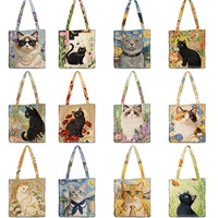 Tas Tote Poliester Lipat Motif Kartun dengan Cetak Logo Kustom, Dilengkapi Pegangan Bahu 39.5x39.5cm, Dapat Digunakan Kembali untuk Iklan Bisnis