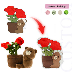 Decorazione per la casa di rose di peluche piante in vaso con orsi aderenti all'ingrosso personalizzato fornitore di peluche cuscino di animali imbalsamati - Product Image 1