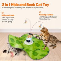 Jouet pour chat électrique avec papillon flottant, accessoire en peluche et plumes, tapis d'activités pliable imprimé et fonction de poursuite automatique