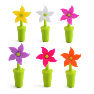 Silicone <b>Wine</b> <b>Stoppers</b> Bauhinia Flower Design Green Base Sealing Bottle <b>Stopper</b> Rose Pink Orange White Yellow - Product Image 1