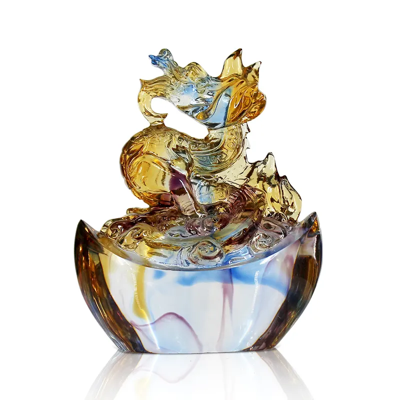 Fengming cristal Liuli artisanat Dragon ornements décoration de la maison œuvre en verre