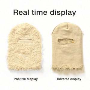 Pasamontañas de punto acrílico con diseño de camuflaje personalizado y efecto desgastado para deportes y fiestas unisex - Product Image 4