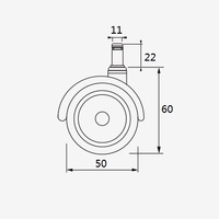 Roulettes pivotantes silencieuses en TPE de 2 pouces (50 mm) à double roulement pour chaise de bureau avec tige