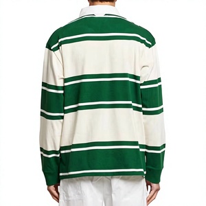Men's Long Sleeve <b>Striped</b> <b>Polo</b> <b>Shirt</b> Cotton Knitted Preppy Style Breathable Regular Fit White Green Pattern - Product Image 4