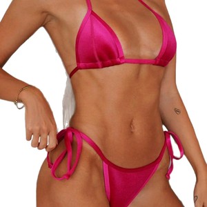 Traje de Baño de Dos Piezas Color Fucsia con Cuello Halter y Cordones, de Secado Rápido, con Tanga, para Mujer, para Natación y Deportes Acuáticos - Product Image 5