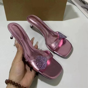 Women's Square-toe Stiletto Sandals with <b>Shell</b>-shaped Shiny Buckle Decoration Sexy Elegant Ladies Sandals - Product Image 3