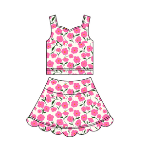 Jupe-short de yoga pour filles, style boutique personnalisé, motif floral fraise estival, coupe trapèze, bord festonné, respirante, avec doublure, pour tenue décontractée et sportive - Product Image 5