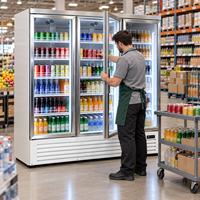 Réfrigérateur commercial en acier inoxydable avec porte vitrée, 3 portes, refroidissement par air, sans givre, vitrine à boissons LED pour restaurant
