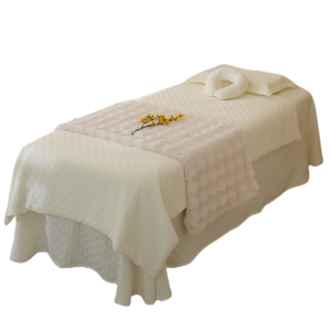 ชุดผ้าปูเตียงร้านเสริมสวยเนื้อนุ่มพิเศษ ลายทอสาม<span class=keywords><strong>มิติ</strong></span> 4 ชิ้น พร้อมโลโก้สั่งทำ - Product Image 1