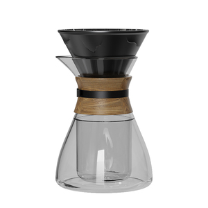 ชุดกาแฟดริปแบบแก้วโบโรซิลิเกตสองชั้น ทนความร้อน พร้อมปลอกไม้ - Product Image 1