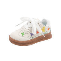 Sepatu Sneakers Anak Perempuan Model Baru 2026 Musim Semi/Gugur, Bernapas, Tali, Sol TPR, Desain Bunga Bordir, Sepatu Modis
