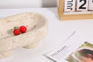 Vassoio e Ciotola per Frutta in Marmo Travertino Naturale Classico a Singolo Livello per Soggiorno e Bagno - Product Image 3