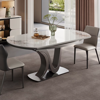 Table à manger télescopique pliante en pierre frittée avec pieds en métal, 6 places, écologique, imperméable, ensemble moderne pour appartement