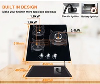 Appareils de cuisson Cuisinière à gaz Panneau en verre trempé Cuisinière à gaz à 3 brûleurs Table de cuisson à gaz