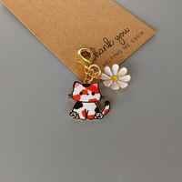 Gantungan Kunci Kucing Lucu dengan Lobster Clasp Liontin Bunga untuk Pembuatan Perhiasan, Bunga Enamel Kucing, Aksesoris Perhiasan DIY