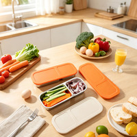 Boîte à lunch portable pour enfants en acier inoxydable 304, compartimentée, avec 2 compartiments et couvercles en silicone