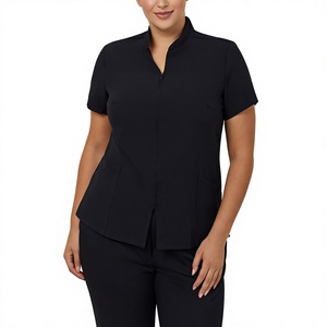Women Spa Therapist Uniform Beauty Salon <b>Tunic</b> Polyester Spandex <b>Short</b> <b>Sleeve</b> Workwear Custom Logo Beauty & Medical Spa Uniform - Product Image 2