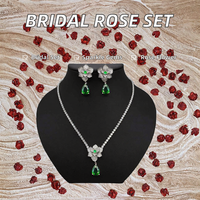 Parure de bijoux de luxe pour mariage, motif rose, imitation rhodium, zircon, collier et boucles d'oreilles, taille brillant, style romantique, pour femme