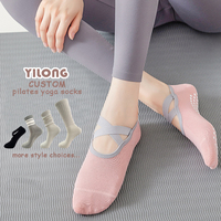 Chaussettes de sport personnalisables Yilong de haute qualité, transparentes, antidérapantes, en coton compressif, pour yoga et pilates