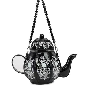 Borsa a <span class=keywords><strong>tracolla</strong></span> <span class=keywords><strong>nera</strong></span> con stampa teschio punk, a forma di teiera, con catena di perline regolabile, spedizione rapida, direttamente dalla fabbrica - Product Image 2