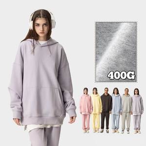 H5439 Sweat-shirts unisexes surdimensionnés de haute qualité, faible MOQ OEM, personnalisés, en coton mélangé 400 g/m², doublure en molleton français, sweat-shirts pour hommes - Product Image 5