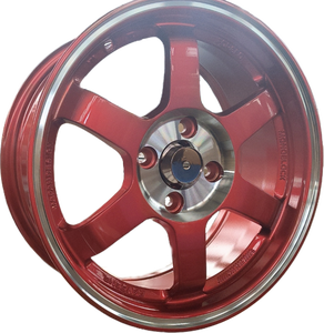 Rines Clásicos de Aleación de Aluminio para Automóvil, Diseño TE37 de 15 Pulgadas, 4 Orificios, Acabado Mecanizado Rojo Candy, PCD de 40 mm, 4x100, para Automóviles JDM - Product Image 5