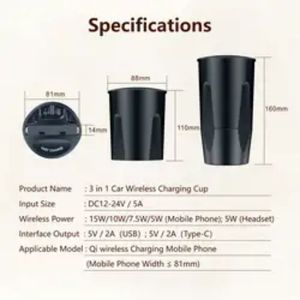 Station de charge sans fil multifonctionnelle 3-en-1 pour voiture, adaptateur de tasse sans fil 15W pour casque <span class=keywords><strong>Apple</strong></span> AirPods – Vente en gros - Product Image 5