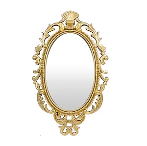 wholesale custom european style vintage wall mounted oval decor makeup mirror with golden decorative frame hd glass mirrored