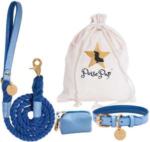 Harnais élégant pour chien en cuir véritable fait à la main Petits chiens mignons | Cadeaux de qualité haut de gamme pour chiots garçons et filles animaux de compagnie-Bleu - Product Image 4