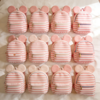 Sac à dos en peluche oreilles de souris rayées roses de 4, 8 et 10 pouces, mignon, vente en gros, personnalisé, OEM, ODM, cadeau d'anniversaire, fourniture pour boutique, directement de l'usine