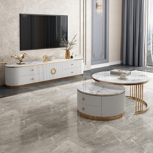 Modernes Luxuriöses Nordisches Smartes Gold-Schwarzes Metall-Steinplatten Wohnzimmer <span class=keywords><strong>TV</strong></span>-Schrank Set Couchtische Möbel <span class=keywords><strong>TV</strong></span>-Ständer - Product Image 2