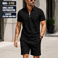 Ensemble polo pour homme en tricot gaufré texturé, directement de l'usine, avec polo à manches courtes et short, logo personnalisé, ensemble 2 pièces, tenues d'été pour homme