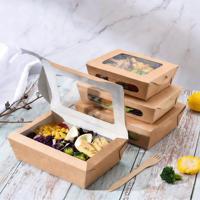 Boîtes d'emballage alimentaire rectangulaires personnalisables en papier kraft jetable avec fenêtre, qualité alimentaire, pour plats à emporter, 750ml 1000ml 1250ml, Sushi