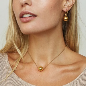 Simple Beaded Box Chain Necklace 18K Gold Plated Stainless Steel Ball <b>Charm</b> Pendant Necklace for Women - Product Image 5