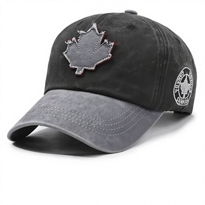 2026 Trending <b>Vintage</b> Washed Cotton Baseball <b>Cap</b> With Maple Leaf Embroidery Patch Color Block Dad Hat Wholesale Low MOQ - Product Image 6