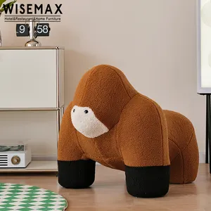 WISEMAX FURNITUREユニークな猿の形をしたラウンジチェア木製フレーム張り生地レジャーシングルソファチェア居間用