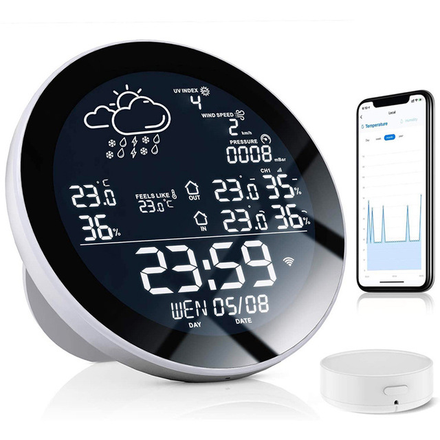 TUYA WIFI Digital Alarm Wall Clock Weather Station With Wind Weather Forecast Display