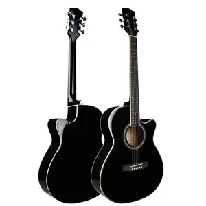Wholesale Price 40 Inch Cedar Top Basswood Neck White Binding Black Color Acoustic Guitar