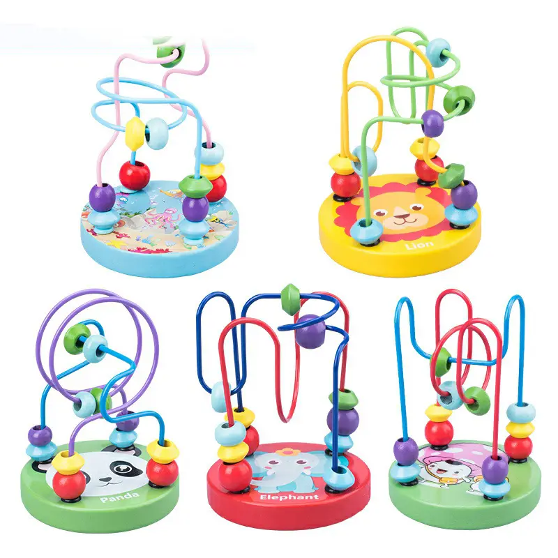 Montessori brilhantemente colorido mini fio rolo quebra-cabeça contando quadros círculo talão labirinto de madeira brinquedos educativos para o bebê criança
