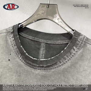 Produttore OEM ODM con Etichetta Privata, T-Shirt da Uomo in 100% Cotone 250GSM con Doppio Colletto, Lavaggio Inverso e Cuciture Sfilacciate - Product Image 5